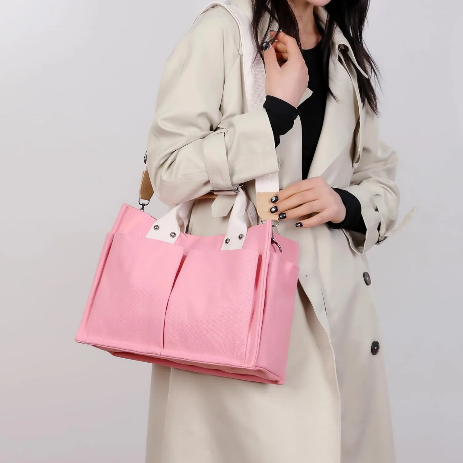 Valleycomfy Canvas Tote Bags for Women Large Shoulder Hobo Bags Handbags Purse Satchel Purses Multi-pockets Casual Work Bags