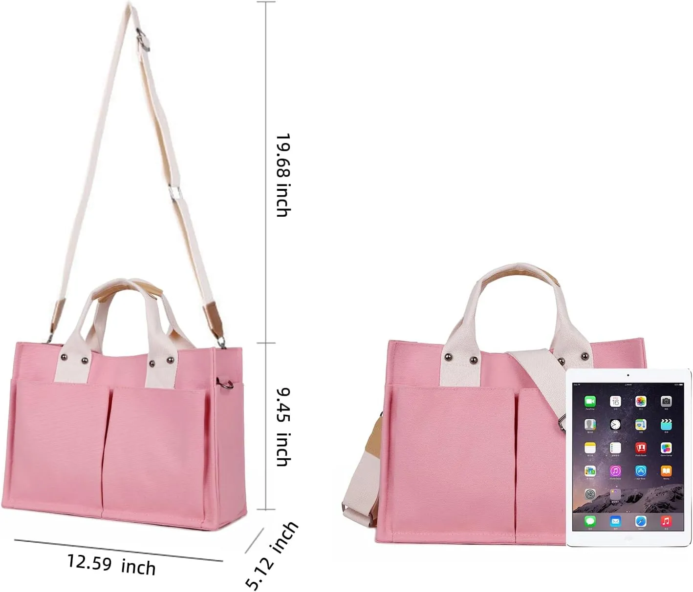 Valleycomfy Canvas Tote Bags for Women Large Shoulder Hobo Bags Handbags Purse Satchel Purses Multi-pockets Casual Work Bags