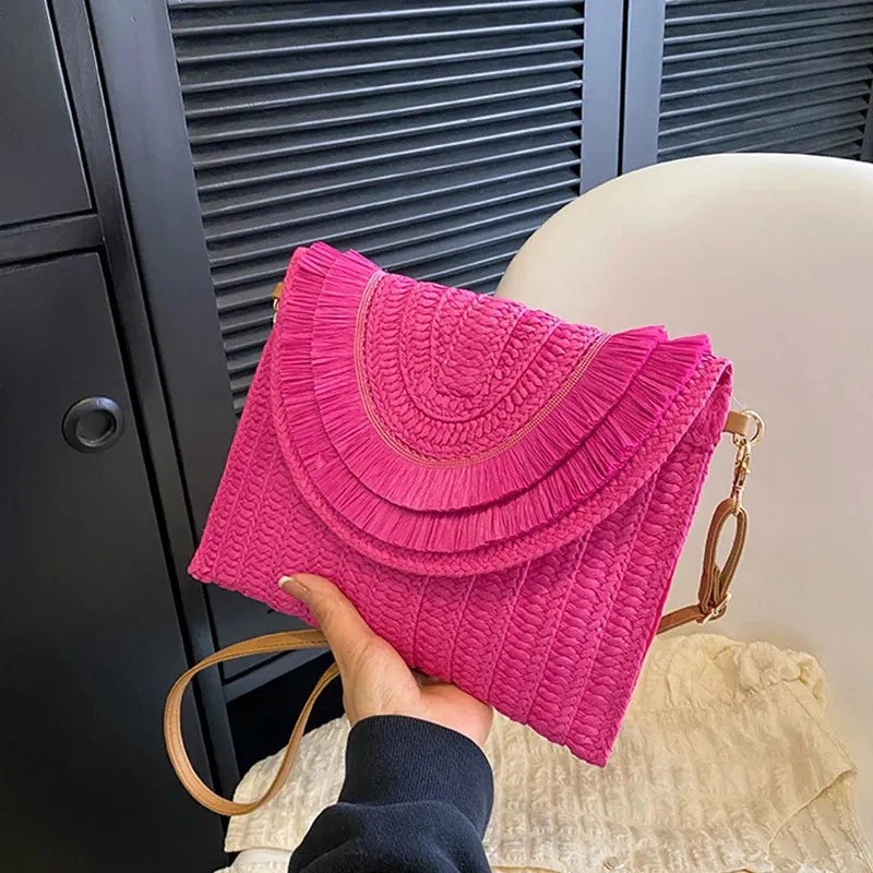 Veloria™ Tassel Flap Straw Bag