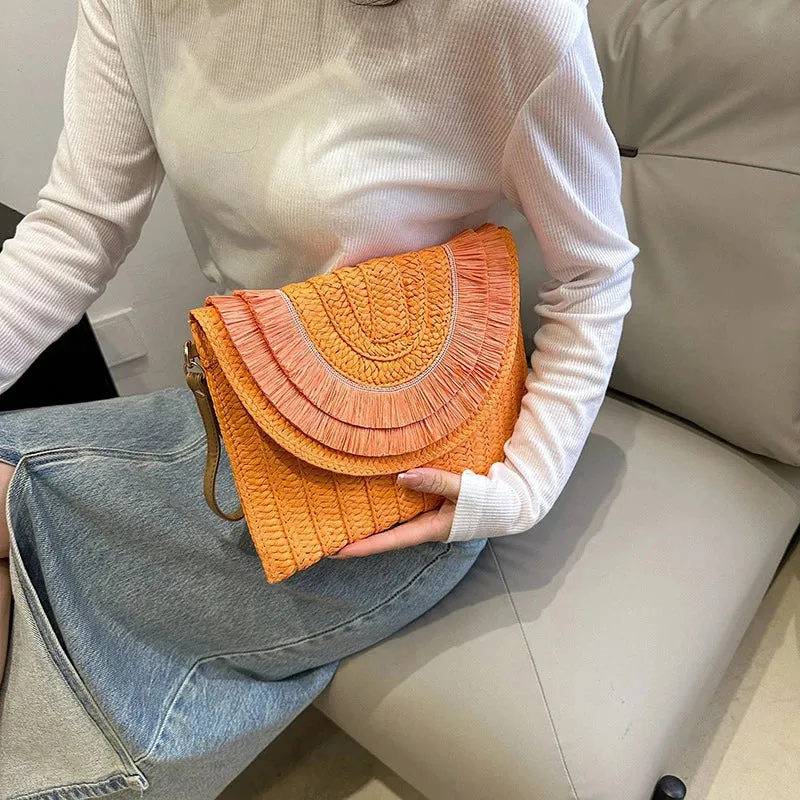 Veloria™ Tassel Flap Straw Bag
