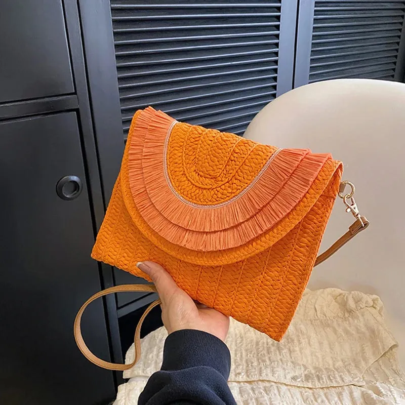 Veloria™ Tassel Flap Straw Bag