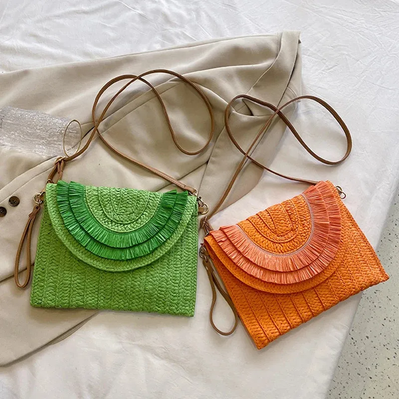 Veloria™ Tassel Flap Straw Bag