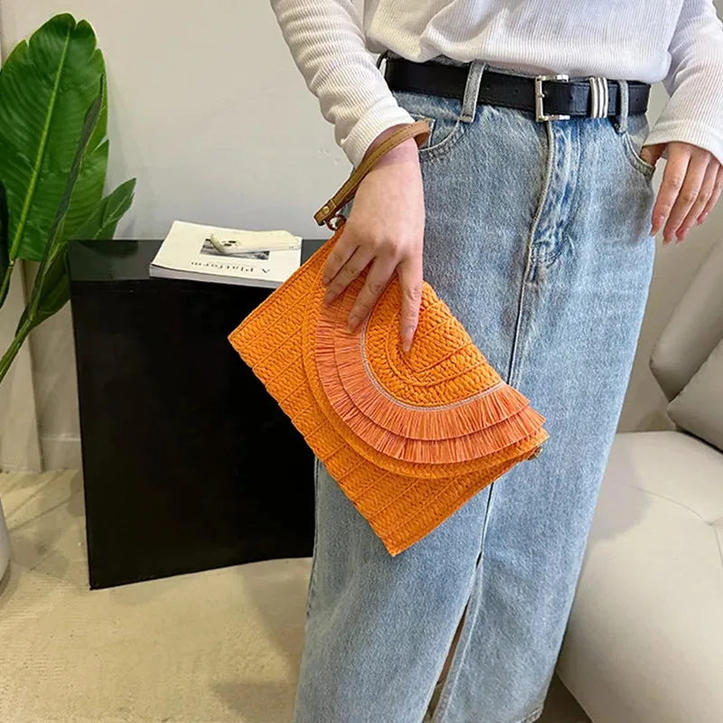 Veloria™ Tassel Flap Straw Bag