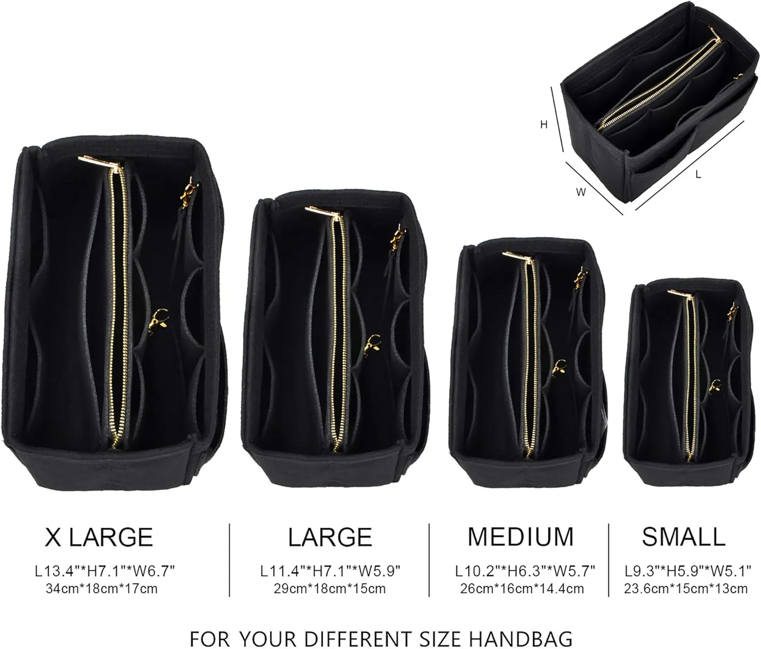 Vercord Felt Organizer Insert For Purse Handbag Tote Bag In Bag Inside Shaper Divider Neo Black Xlarge