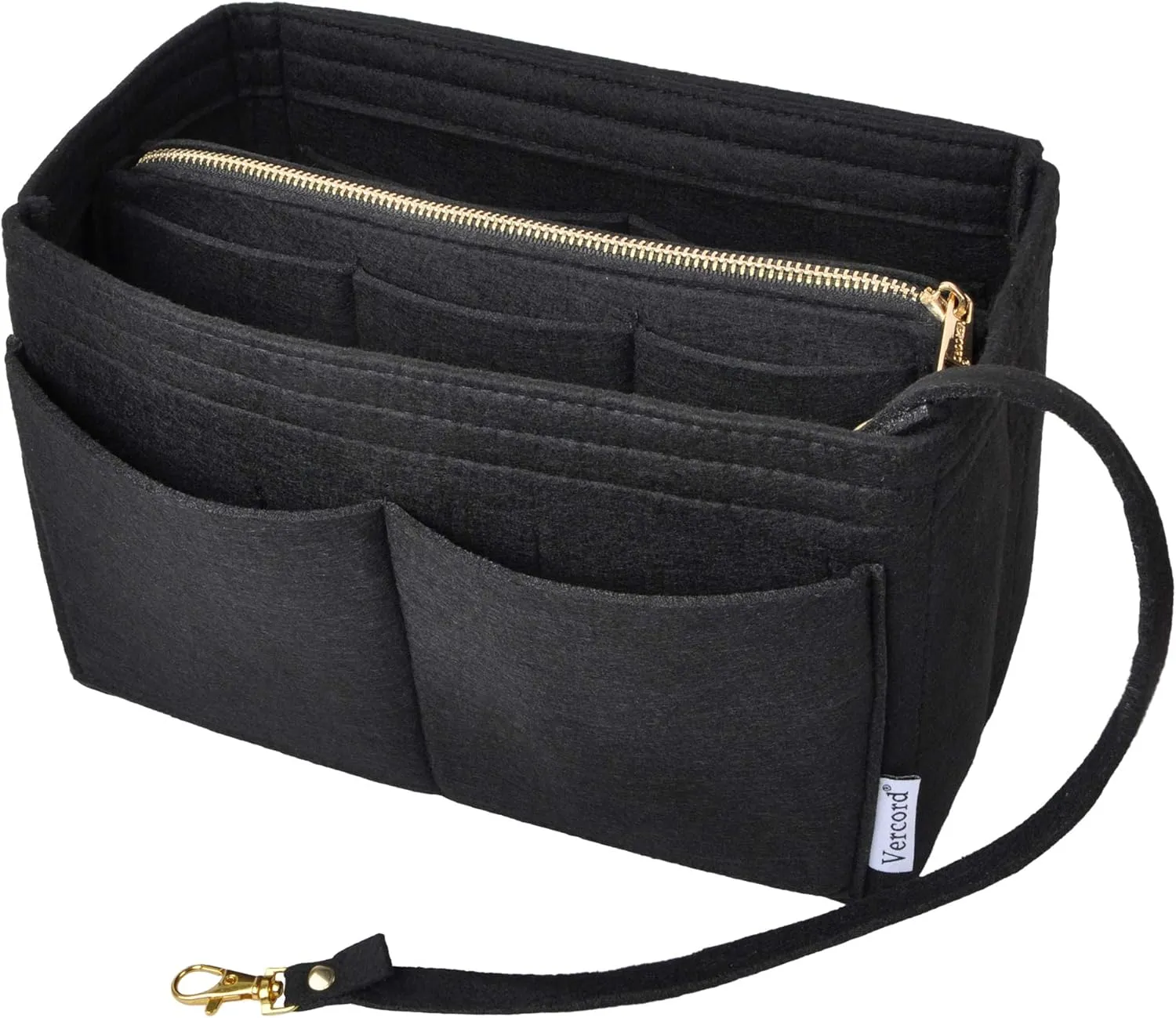 Vercord Felt Organizer Insert For Purse Handbag Tote Bag In Bag Inside Shaper Divider Neo Black Xlarge