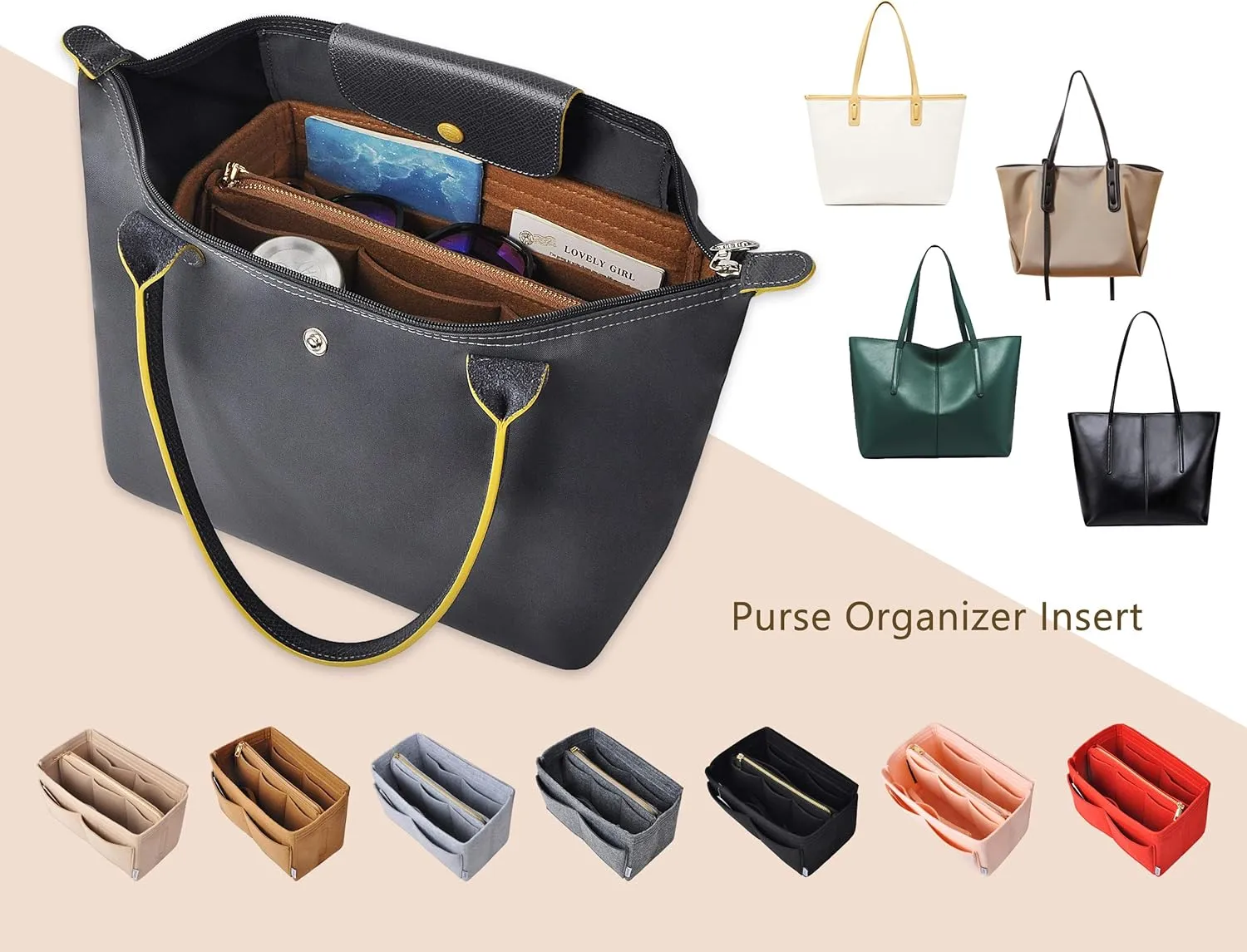Vercord Felt Organizer Insert For Purse Handbag Tote Bag In Bag Inside Shaper Divider Neo Coffee Small