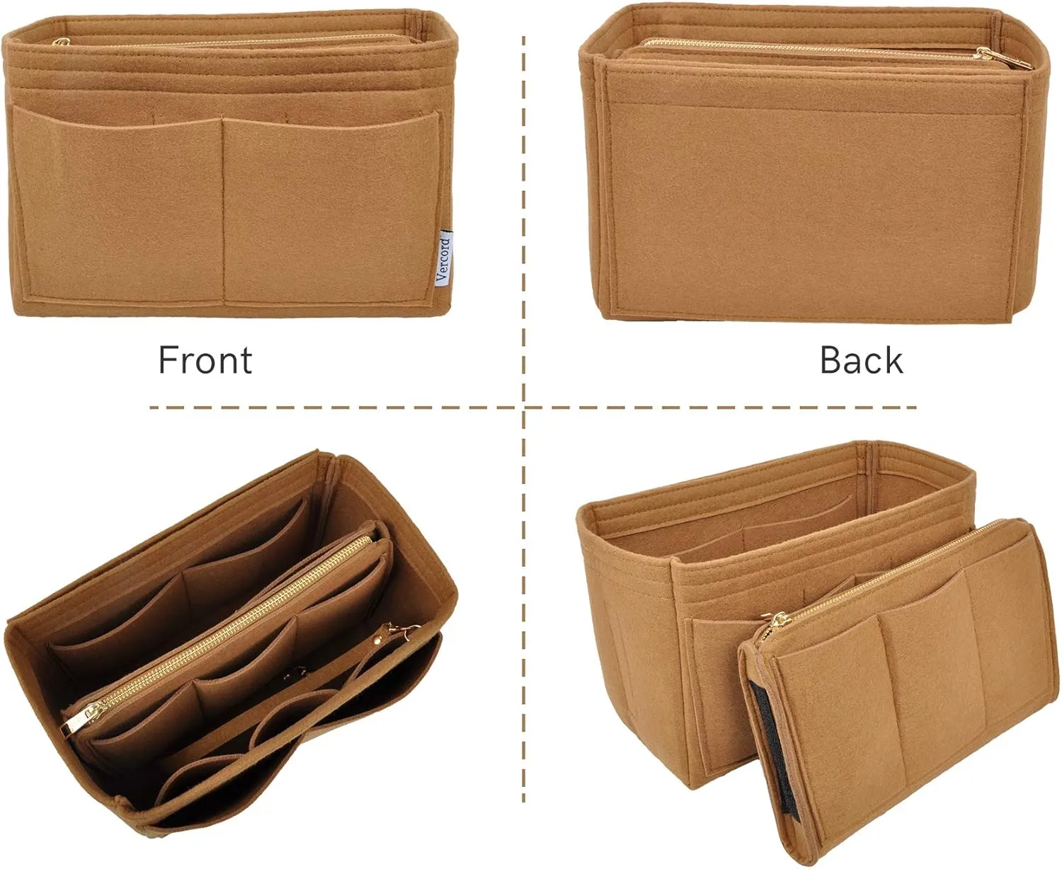 Vercord Felt Organizer Insert For Purse Handbag Tote Bag In Bag Inside Shaper Divider Neo Coffee Small
