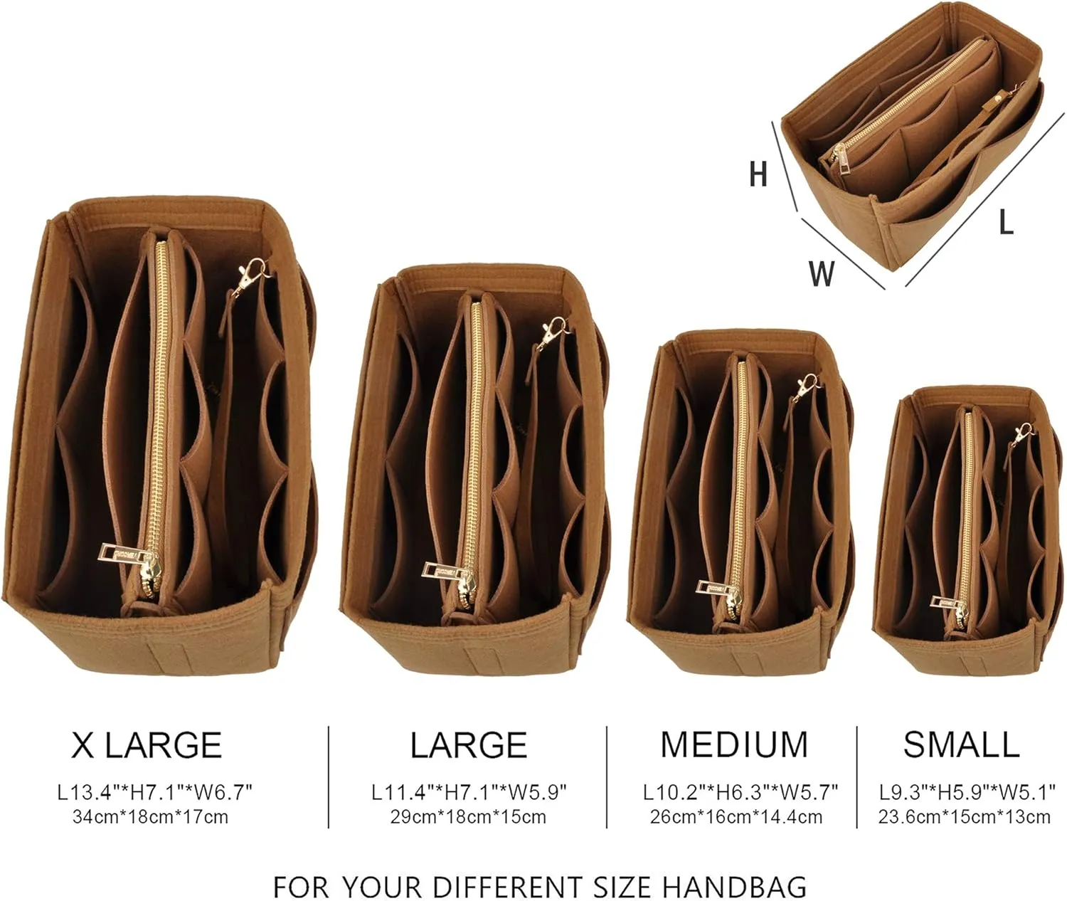 Vercord Felt Organizer Insert For Purse Handbag Tote Bag In Bag Inside Shaper Divider Neo Coffee Small