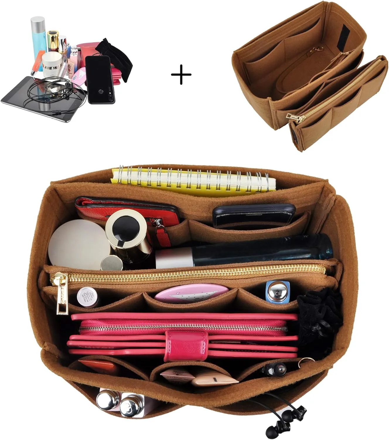 Vercord Felt Organizer Insert For Purse Handbag Tote Bag In Bag Inside Shaper Divider Neo Coffee Small
