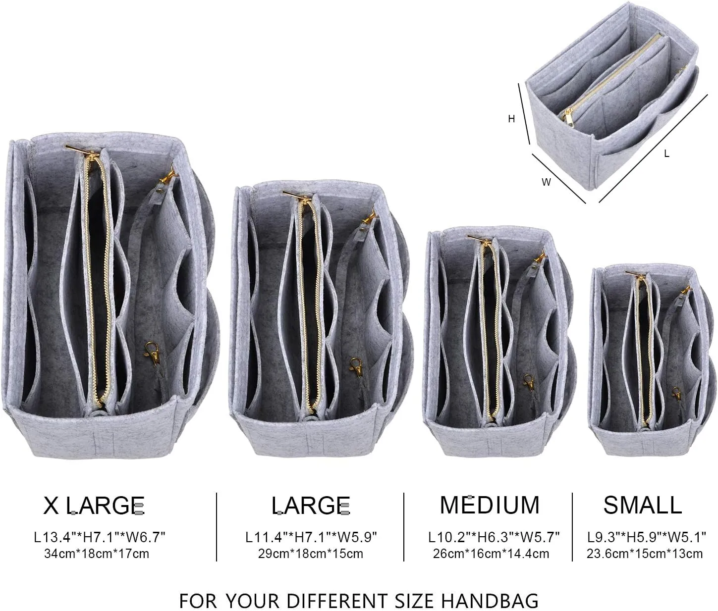 Vercord Felt Organizer Insert For Purse Handbag Tote Bag In Bag Inside Shaper Divider Neo Grey Small
