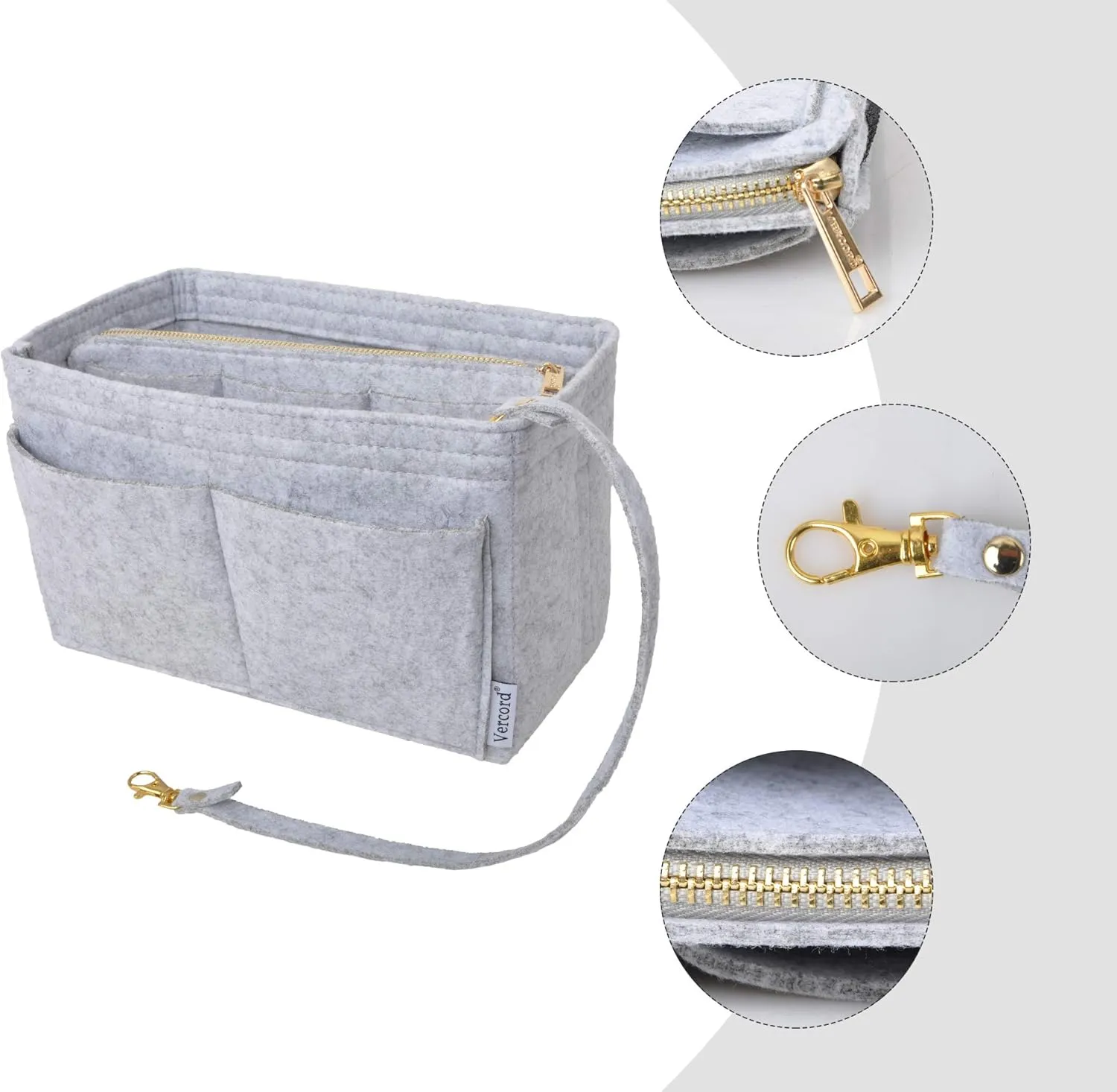 Vercord Felt Organizer Insert For Purse Handbag Tote Bag In Bag Inside Shaper Divider Neo Grey Small