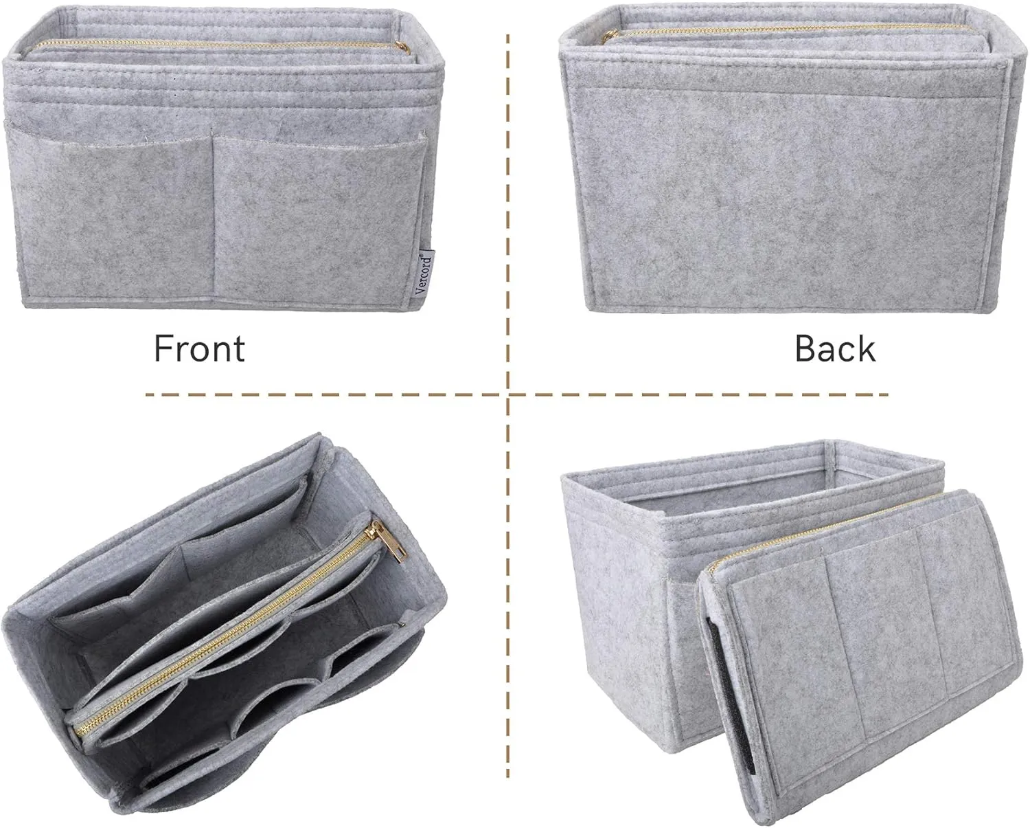 Vercord Felt Organizer Insert For Purse Handbag Tote Bag In Bag Inside Shaper Divider Neo Grey Small