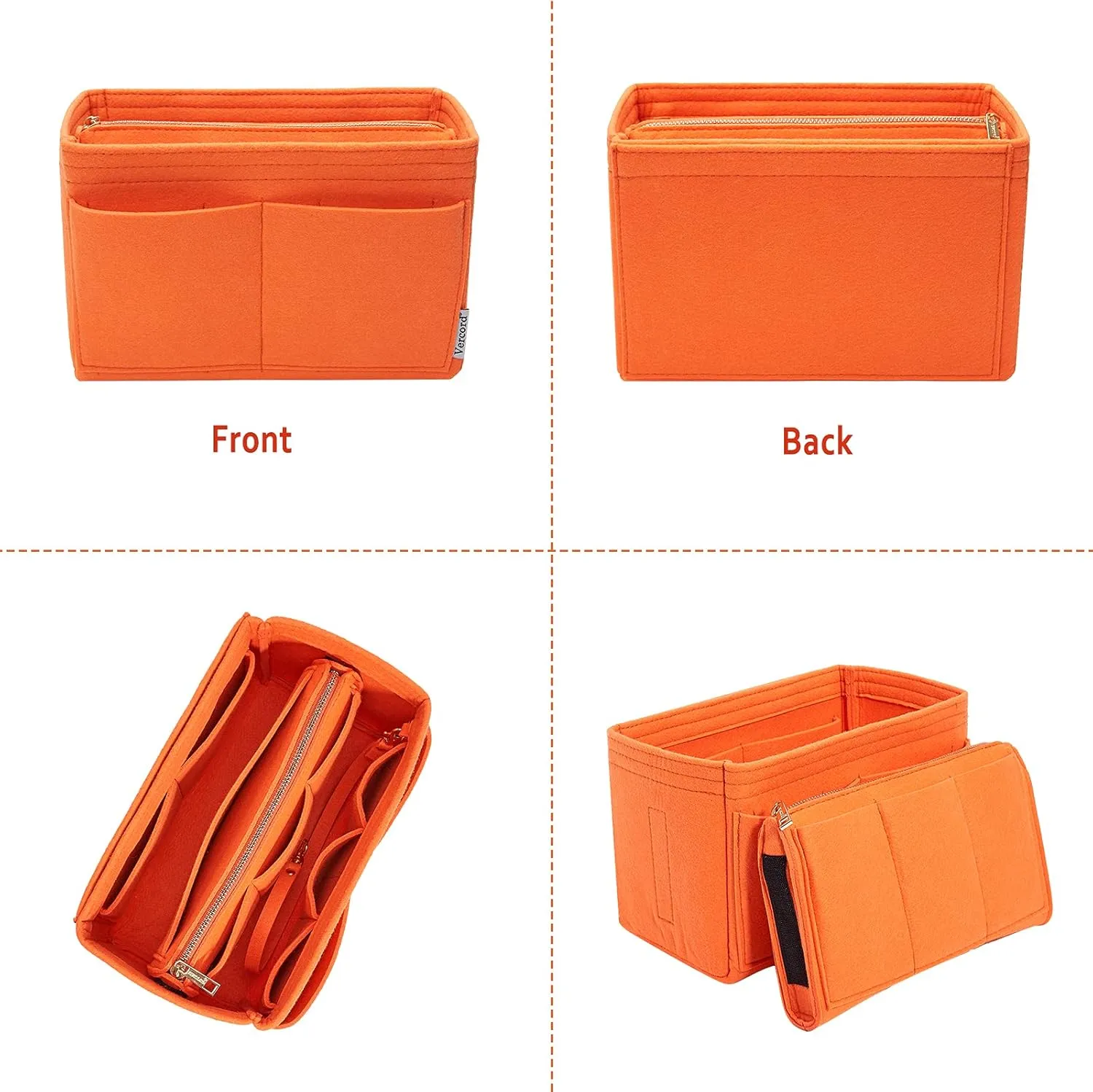 Vercord Felt Organizer Insert For Purse Handbag Tote Bag In Bag Inside Shaper Divider Neo Orange Medium