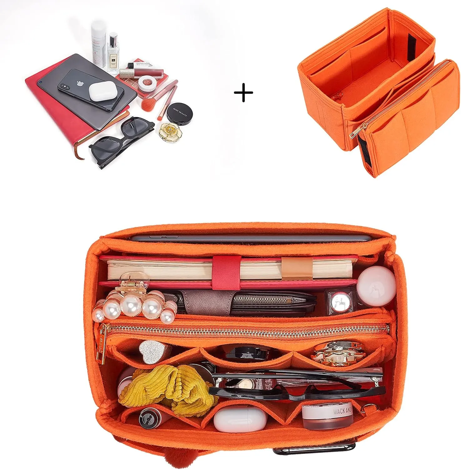 Vercord Felt Organizer Insert For Purse Handbag Tote Bag In Bag Inside Shaper Divider Neo Orange Medium