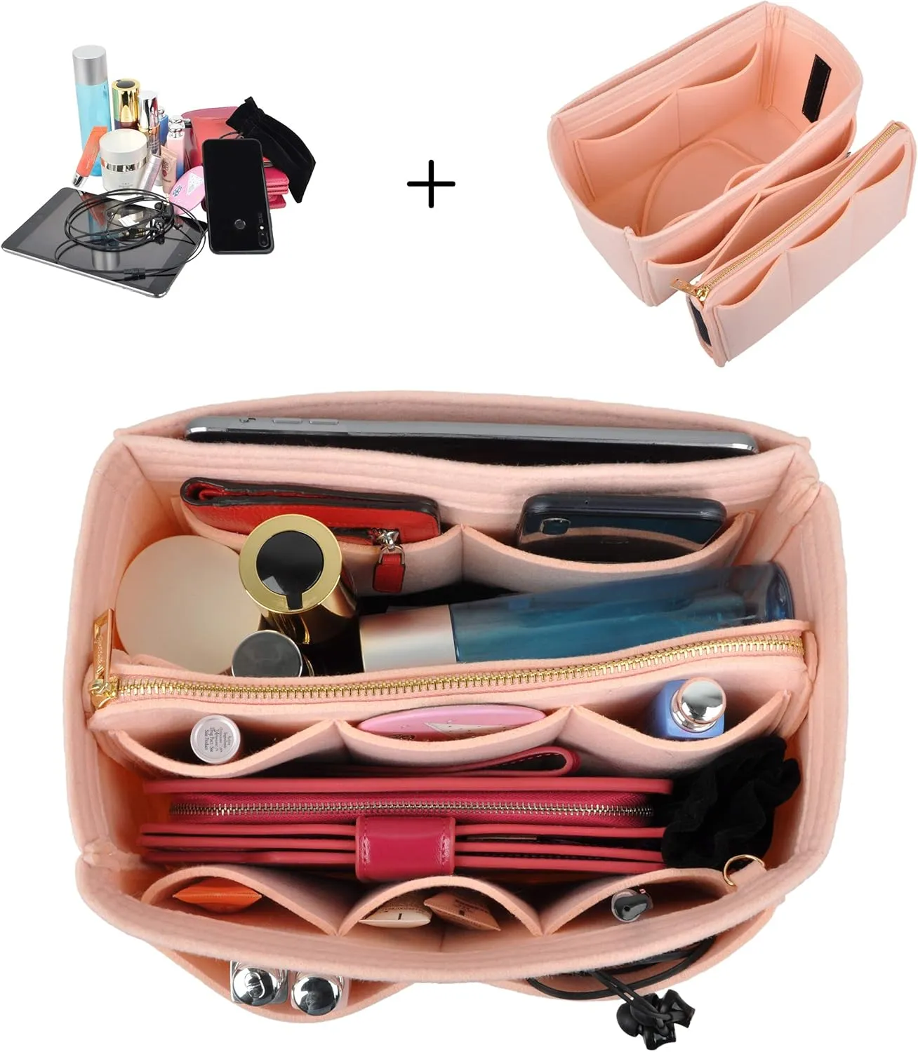 Vercord Felt Organizer Insert For Purse Handbag Tote Bag In Bag Inside Shaper Divider Neo Pink Small