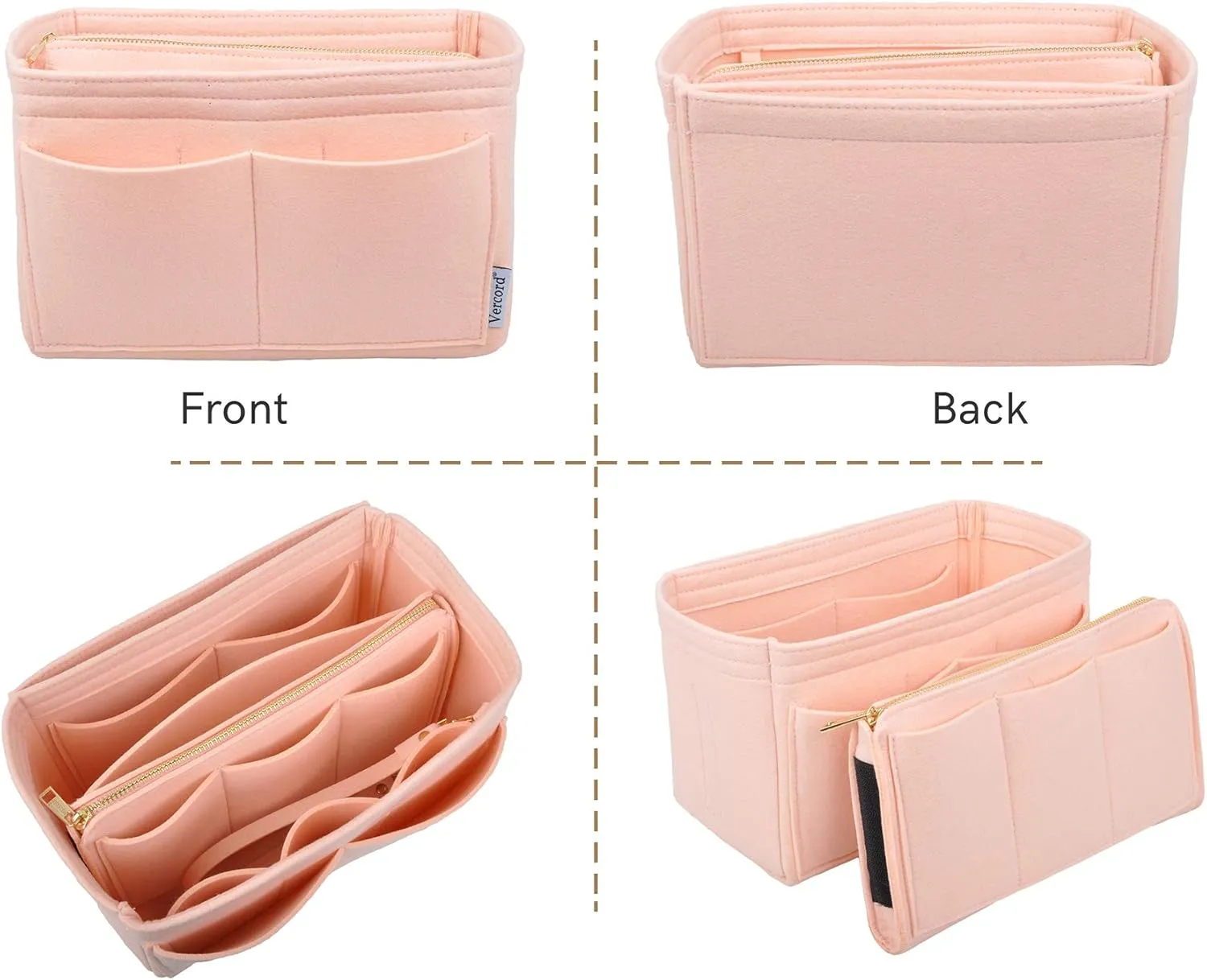 Vercord Felt Organizer Insert For Purse Handbag Tote Bag In Bag Inside Shaper Divider Neo Pink Small