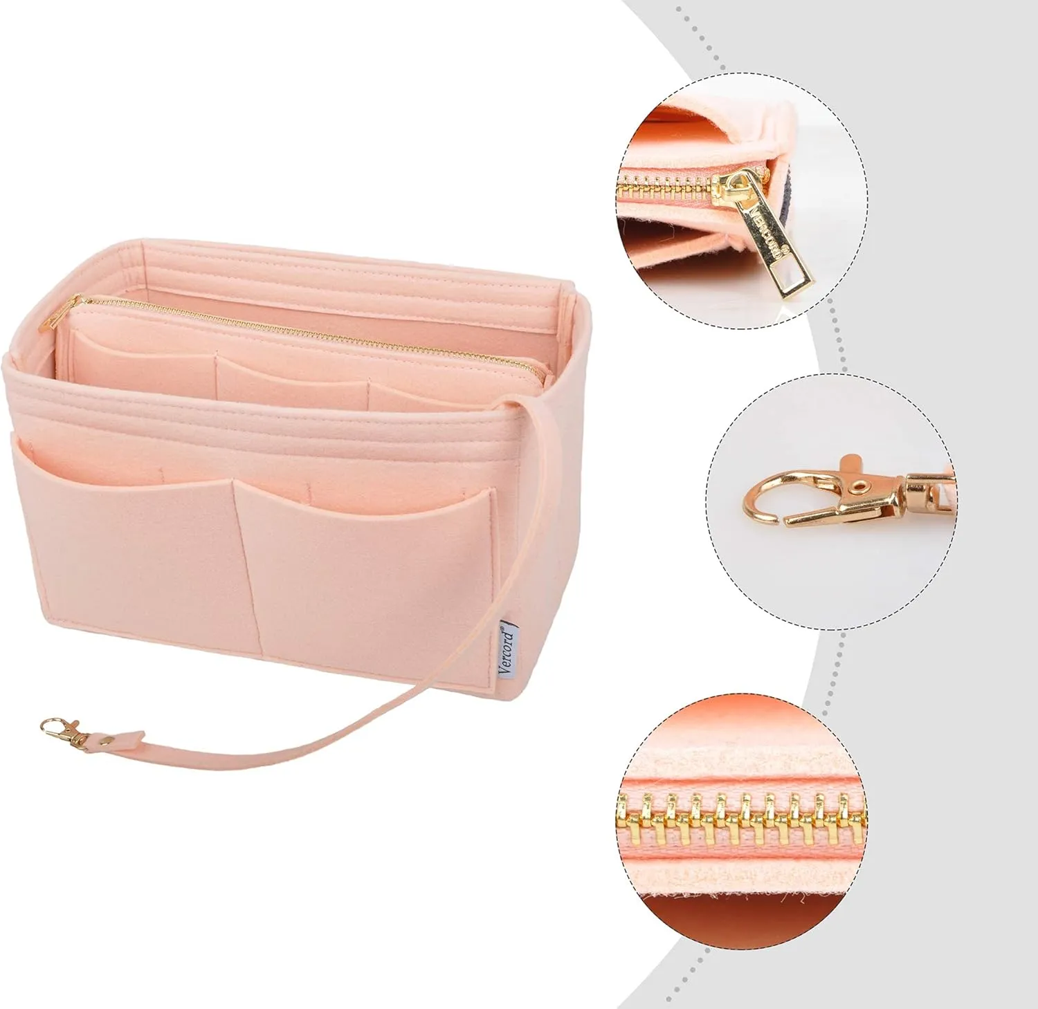 Vercord Felt Organizer Insert For Purse Handbag Tote Bag In Bag Inside Shaper Divider Neo Pink Small