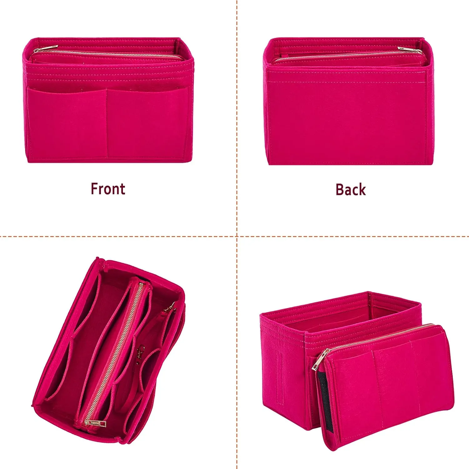 Vercord Felt Organizer Insert For Purse Handbag Tote Bag In Bag Inside Shaper Divider Neo Rose Medium