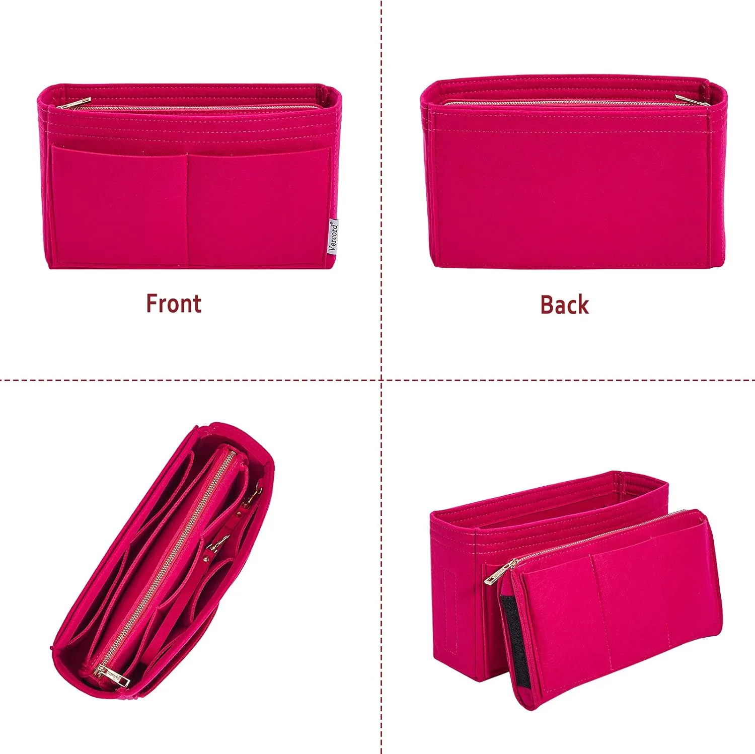 Vercord Felt Organizer Insert For Purse Handbag Tote Bag In Bag Inside Shaper Divider Neo Rose Slender Medium