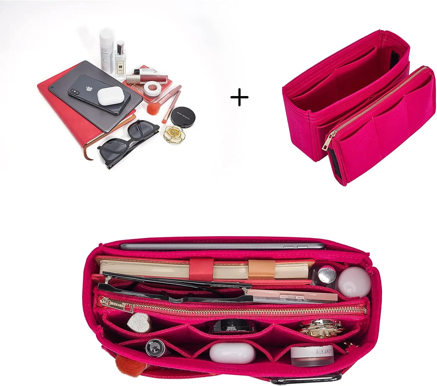 Vercord Felt Organizer Insert For Purse Handbag Tote Bag In Bag Inside Shaper Divider Neo Rose Slender Medium