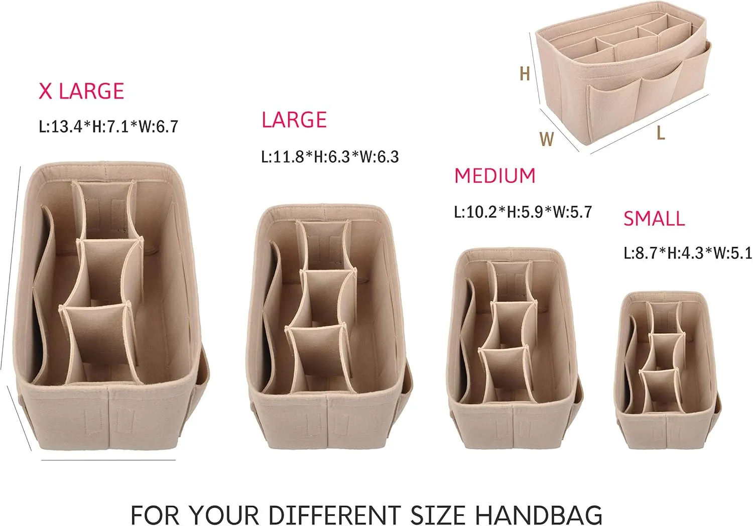 Vercord Felt Purse Organizer Handbag Insert Liner Shaper Bag in Bags for Speedy Neverfull Tote Beige Xlarge