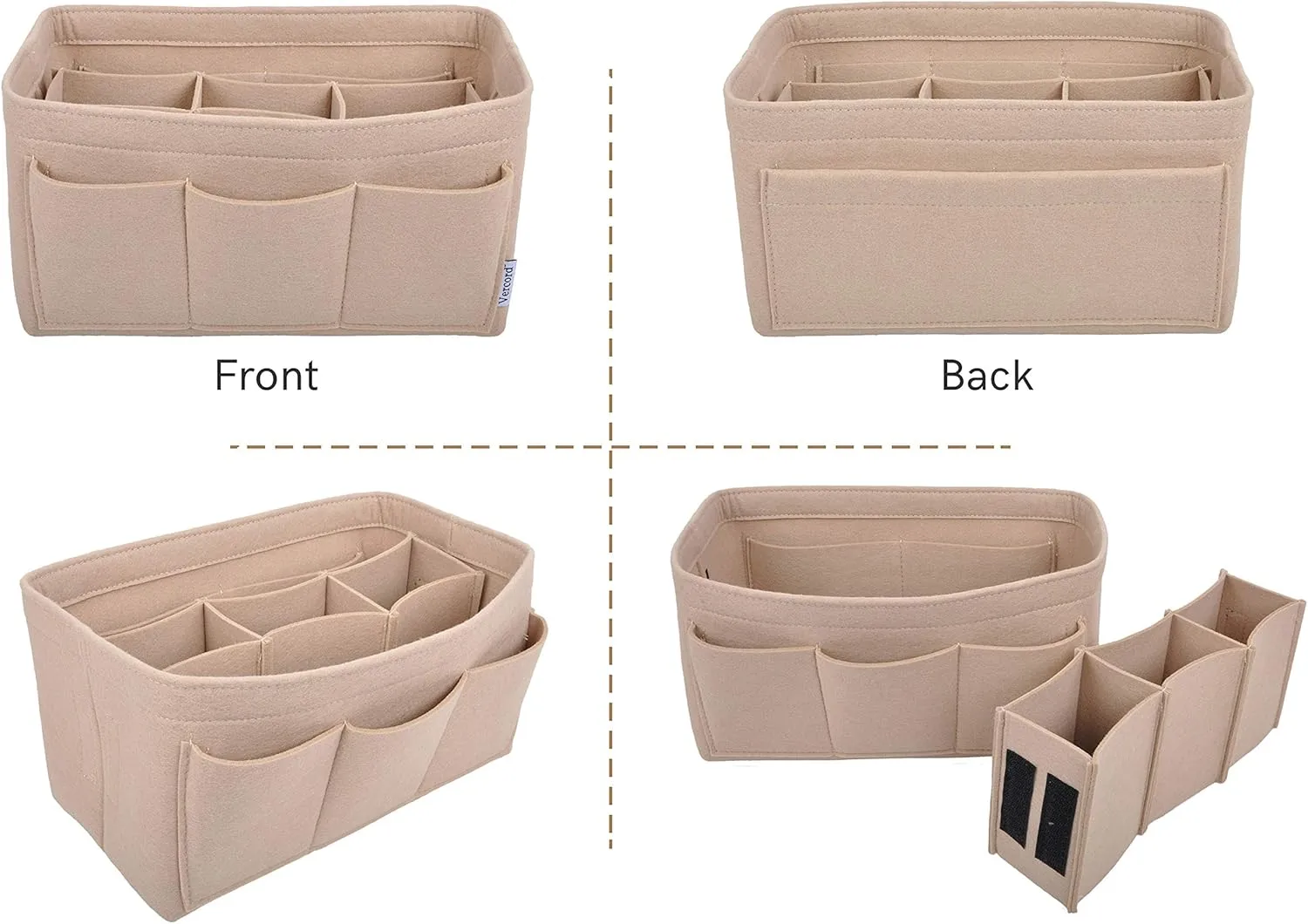 Vercord Felt Purse Organizer Handbag Insert Liner Shaper Bag in Bags for Speedy Neverfull Tote Beige Xlarge