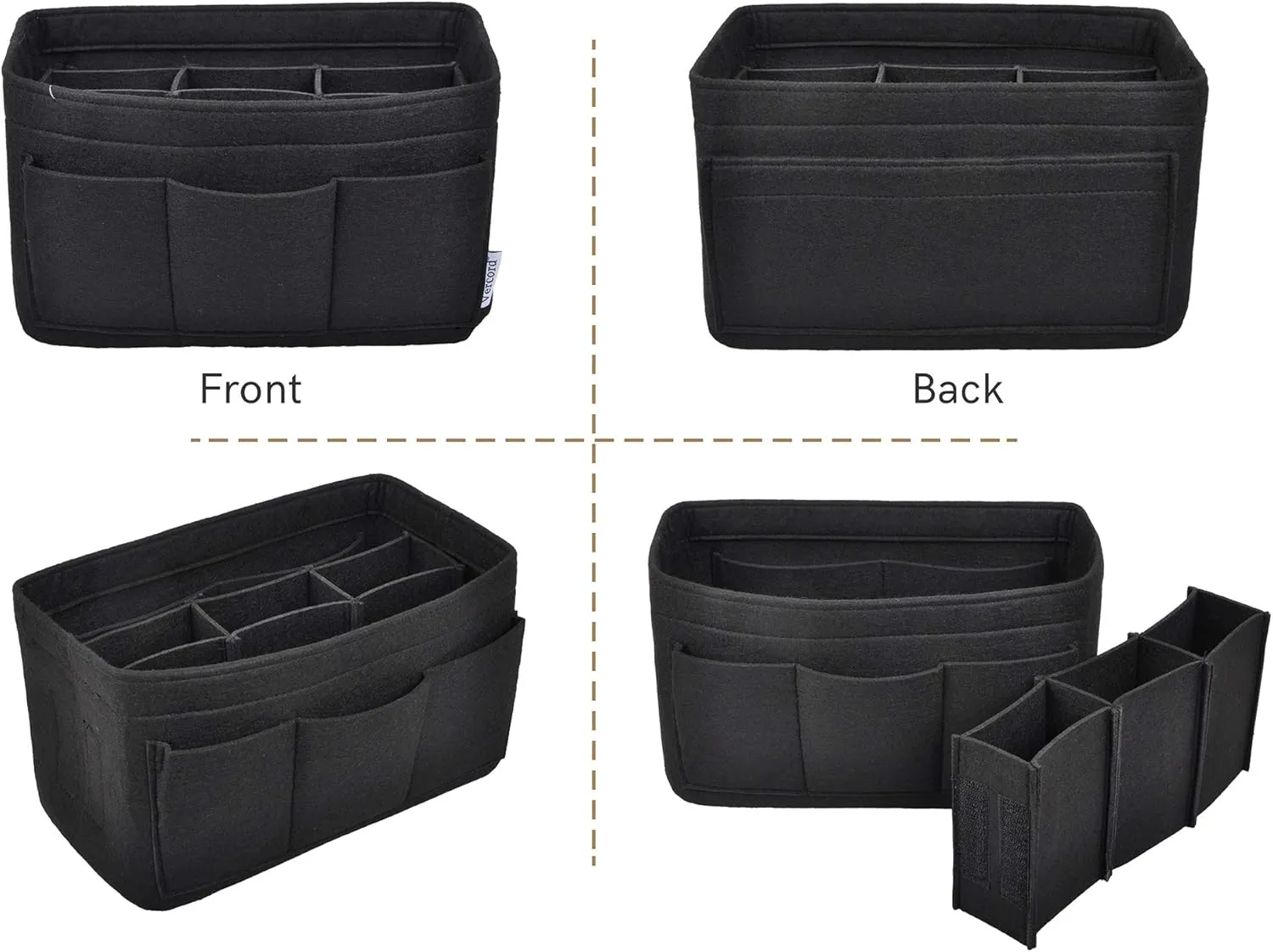 Vercord Felt Purse Organizer Handbag Insert Liner Shaper Bag in Bags for Speedy Neverfull Tote Black Xlarge