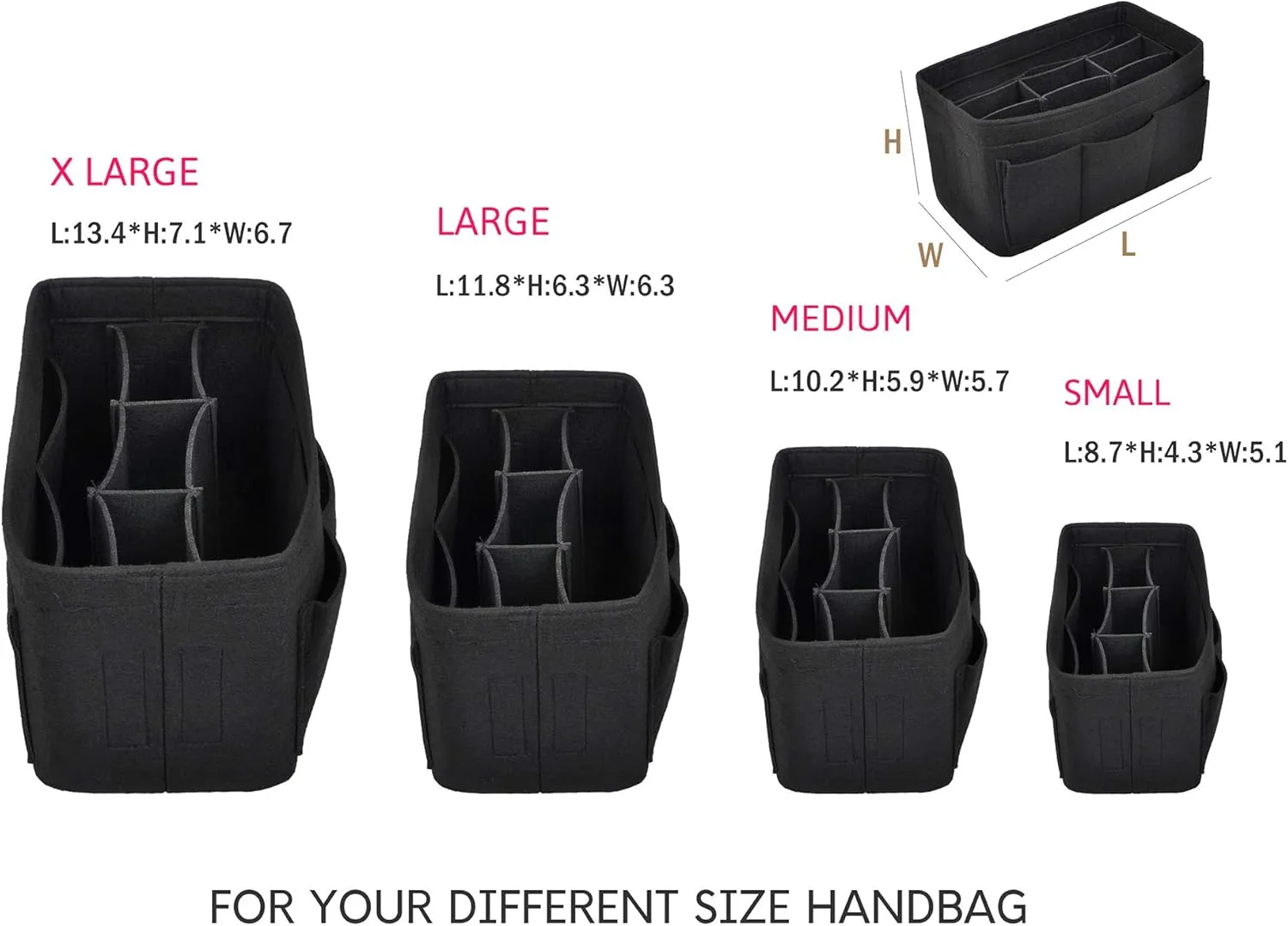Vercord Felt Purse Organizer Handbag Insert Liner Shaper Bag in Bags for Speedy Neverfull Tote Black Xlarge