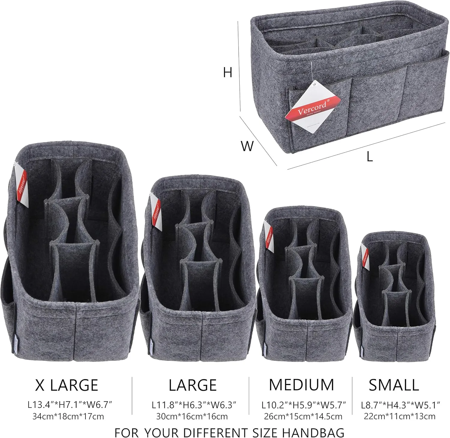 Vercord Felt Purse Organizer Handbag Insert Liner Shaper Bag in Bags for Speedy Neverfull Tote Grey Xlarge