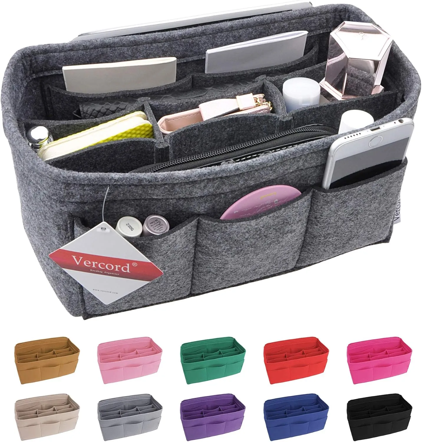 Vercord Felt Purse Organizer Handbag Insert Liner Shaper Bag in Bags for Speedy Neverfull Tote Grey Xlarge