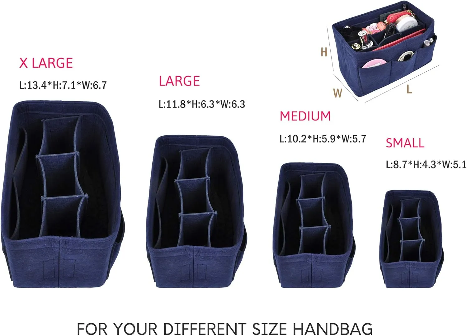 Vercord Felt Purse Organizer Handbag Insert Liner Shaper Bag in Bags for Speedy Neverfull Tote Navy Large