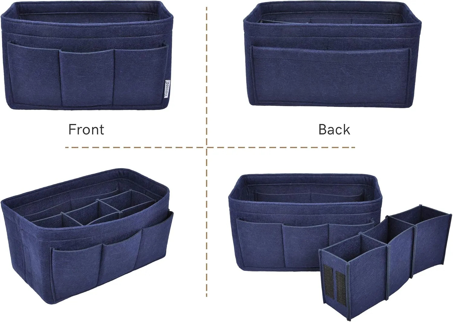 Vercord Felt Purse Organizer Handbag Insert Liner Shaper Bag in Bags for Speedy Neverfull Tote Navy Large