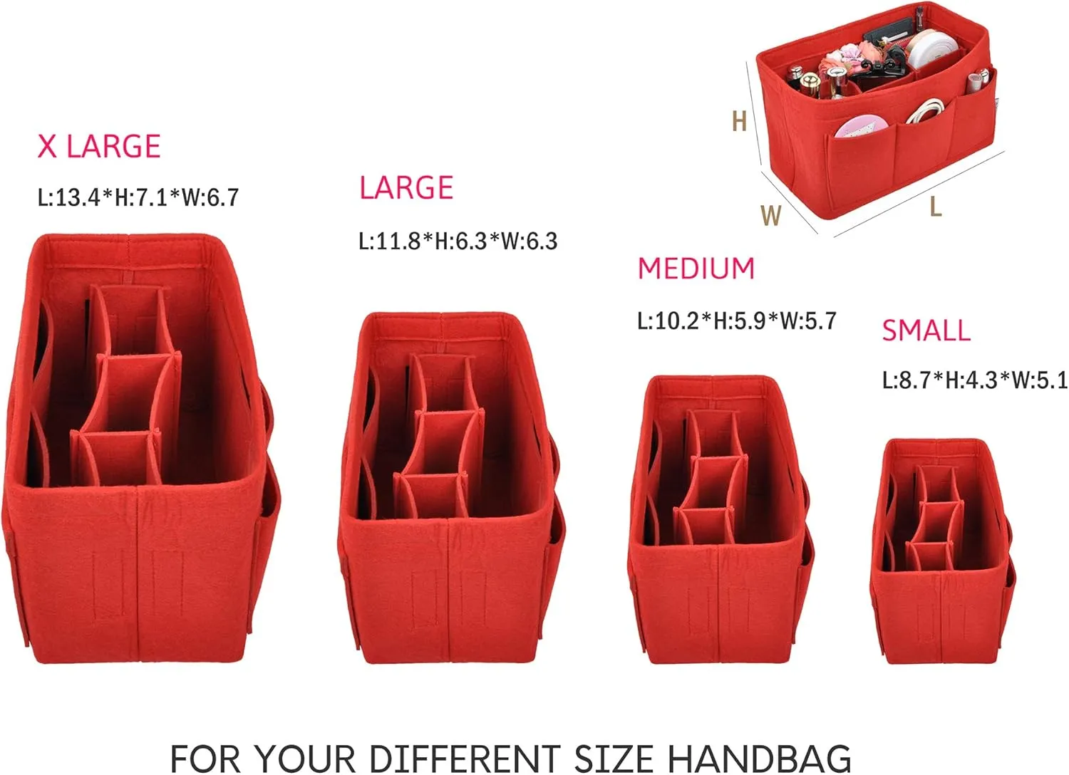 Vercord Felt Purse Organizer Handbag Insert Liner Shaper Bag in Bags for Speedy Neverfull Tote Red Large