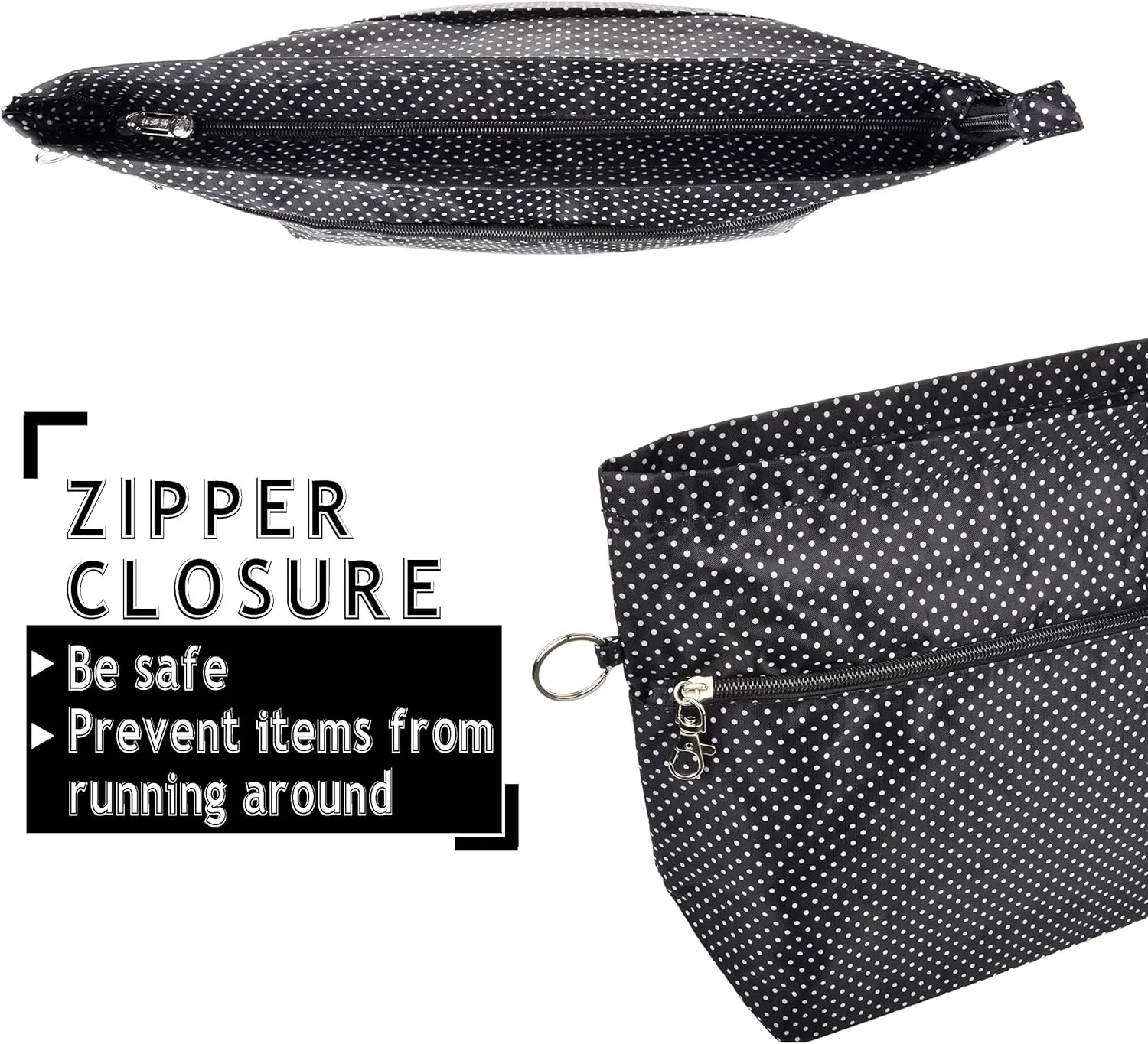 Vercord Handbag Purse Bag Insert Organizers Extra Thick Large Travel Handbag Organizer Black Polka Dot