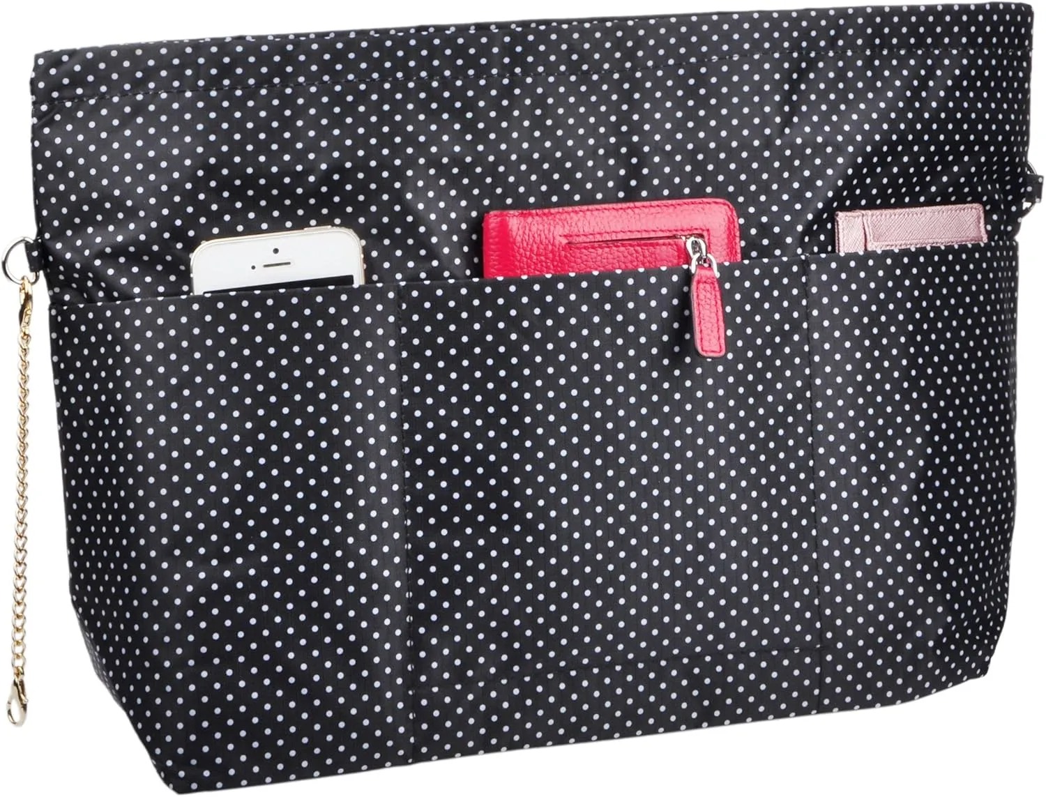 Vercord Handbag Purse Bag Insert Organizers Extra Thick Large Travel Handbag Organizer Black Polka Dot