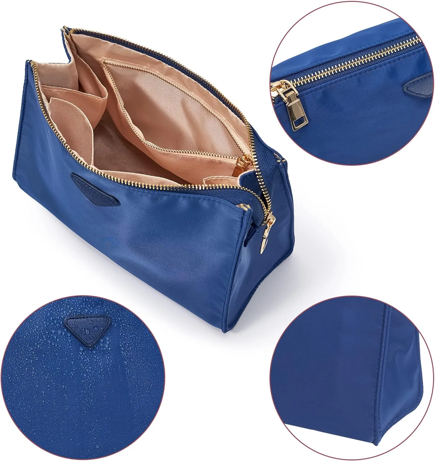 Vercord Nylon Purse Organizer Insert for Hangbags Comestic Storage Toiletry Kit Bag in Bag with Zipper Pocket Sapphire Blue L