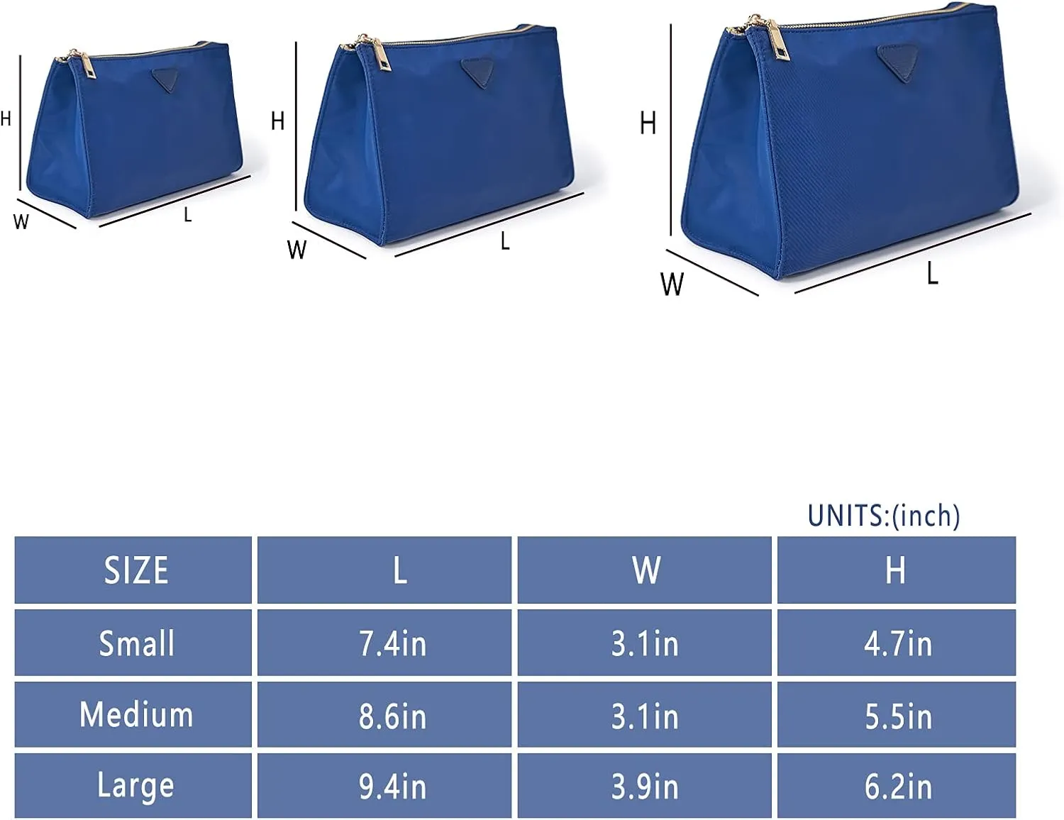 Vercord Nylon Purse Organizer Insert for Hangbags Comestic Storage Toiletry Kit Bag in Bag with Zipper Pocket Sapphire Blue L