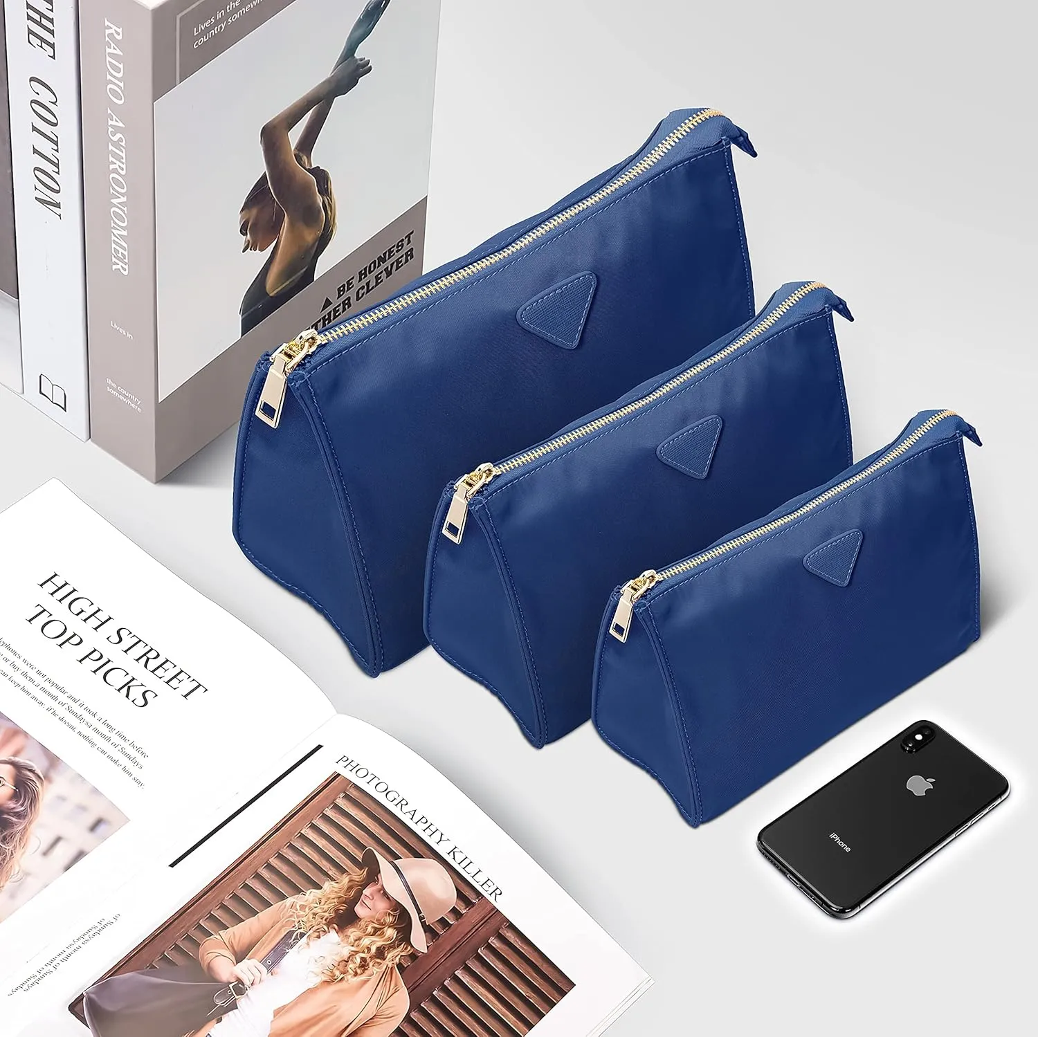 Vercord Nylon Purse Organizer Insert for Hangbags Comestic Storage Toiletry Kit Bag in Bag with Zipper Pocket Sapphire Blue L