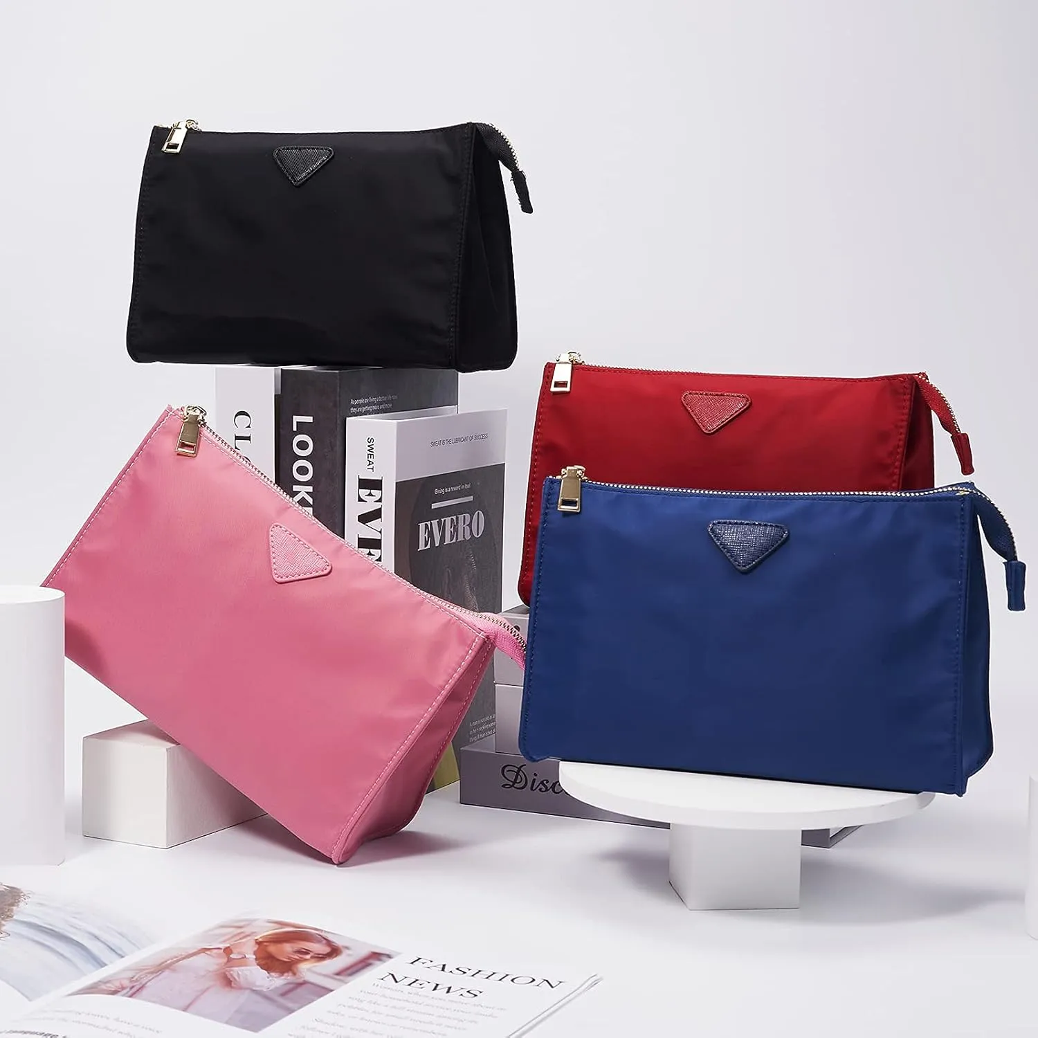 Vercord Nylon Purse Organizer Insert for Hangbags Comestic Storage Toiletry Kit Bag in Bag with Zipper Pocket Sapphire Blue L