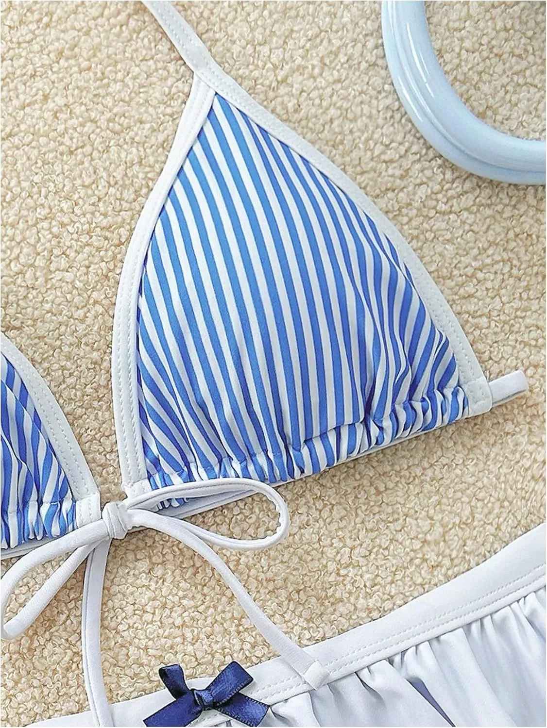 Verdusa Women's 2 Piece Striped Halter Bikini Set Ruffle Bow Tie Swimsuit Bathing Suit