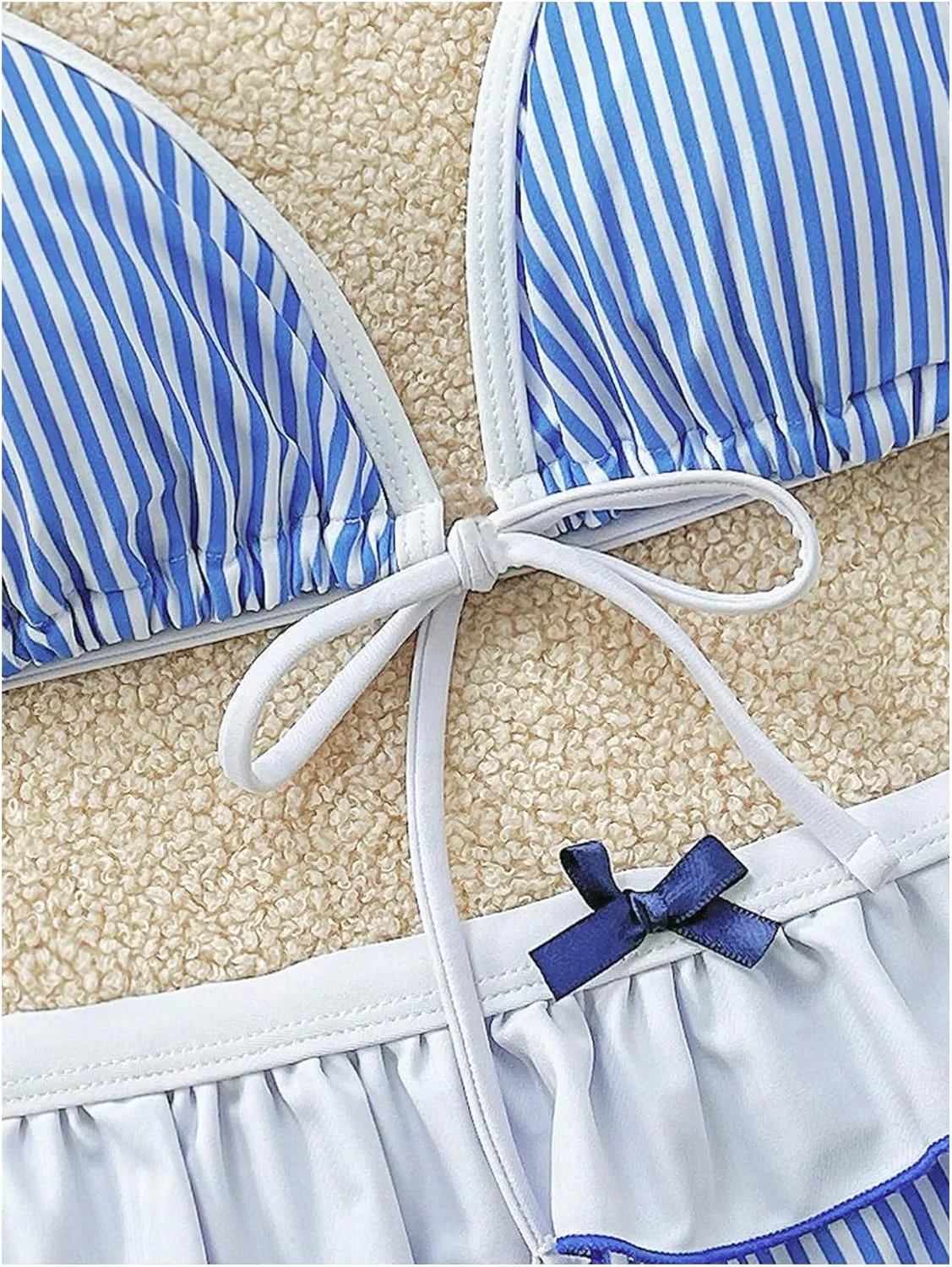 Verdusa Women's 2 Piece Striped Halter Bikini Set Ruffle Bow Tie Swimsuit Bathing Suit