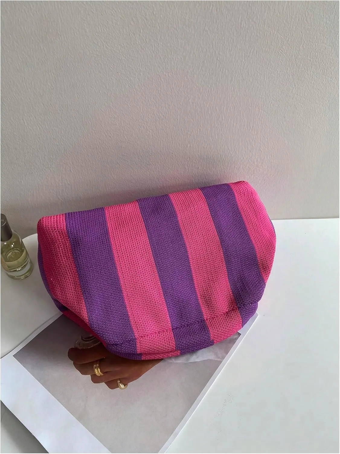 Verdusa Women's Colorblock Clutch Handbags Casual Crochet Bag Small Purse