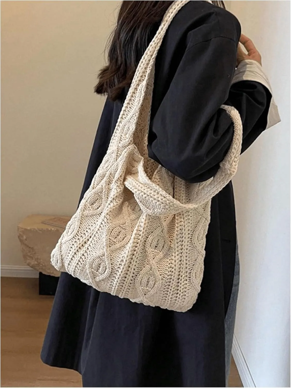 Verdusa Women's Knitted Crochet Shoulder Bags Casual Hobo Tote Bag Shopping Bags