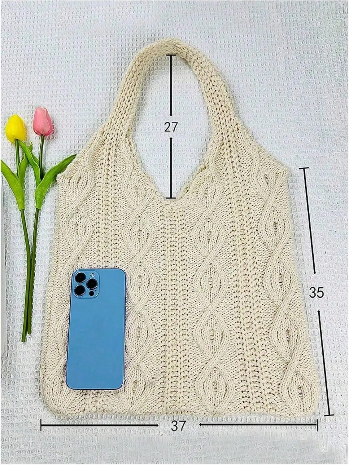 Verdusa Women's Knitted Crochet Shoulder Bags Casual Hobo Tote Bag Shopping Bags