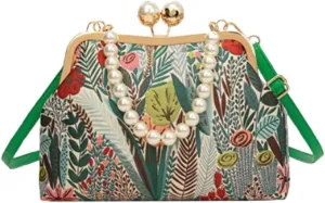 Vintage Floral Embroidery Crossbody Bag for Women, Shoulder Purse Wedding Party Handbag,Forest flower shell bag