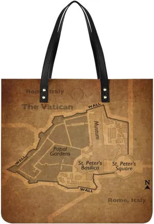 Vintage Maps of Andorras Leather Handbags Shoping Bag Women Large Capacity Beach Bag