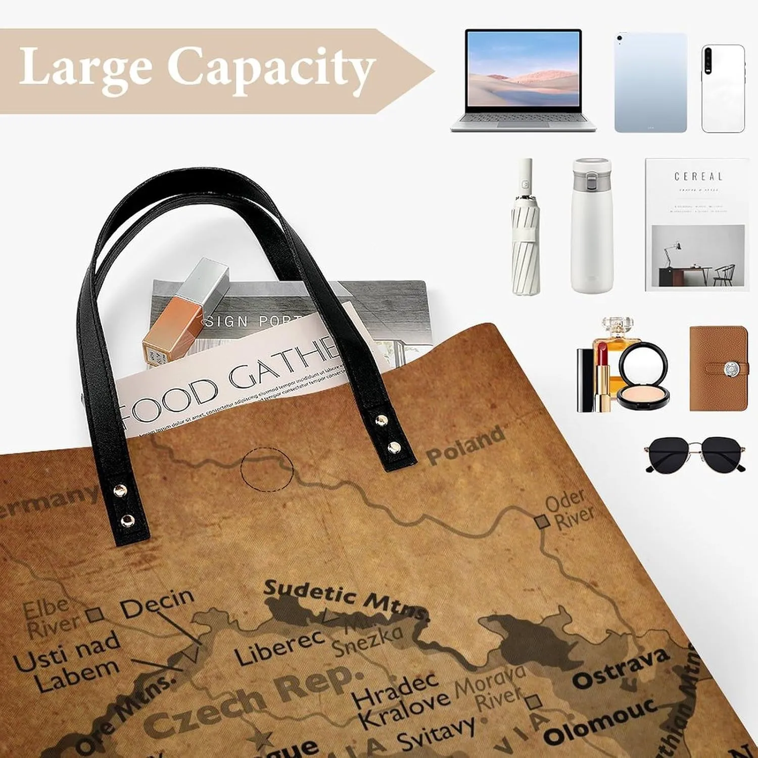 Vintage Maps of Guam Leather Handbags Shoping Bag Women Large Capacity Beach Bag