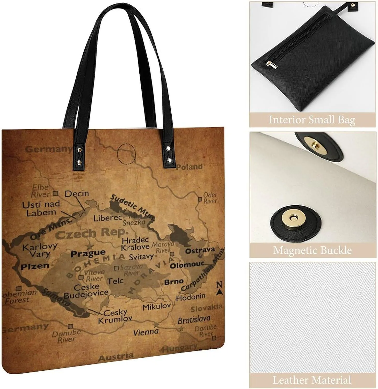 Vintage Maps of Guam Leather Handbags Shoping Bag Women Large Capacity Beach Bag