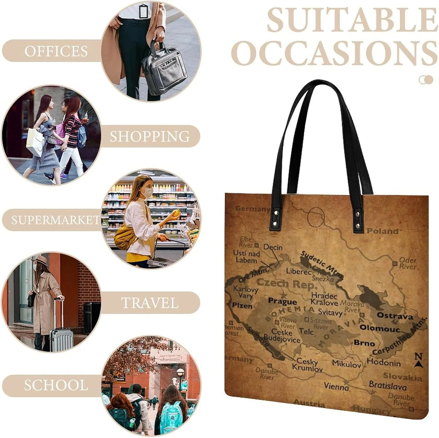 Vintage Maps of Guam Leather Handbags Shoping Bag Women Large Capacity Beach Bag