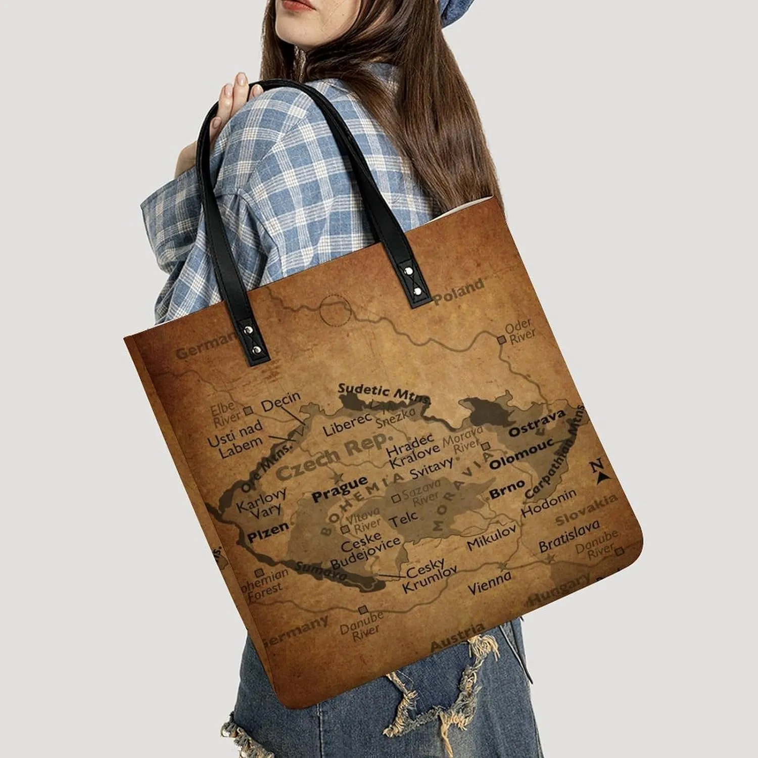 Vintage Maps of Guam Leather Handbags Shoping Bag Women Large Capacity Beach Bag